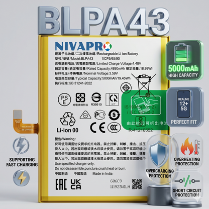 Original BLPA43 for Realme 12+ 5G (RMX3867)  5000mAh Battery with warranty by NIVAPRO