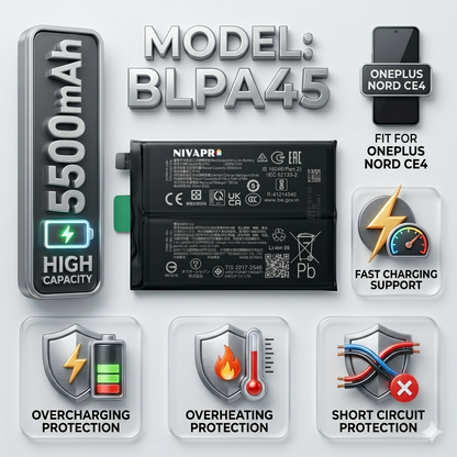 Original BLPA45 for OnePlus Nord CE4 (model CPH2613)  5500mAh Battery with warranty by NIVAPRO