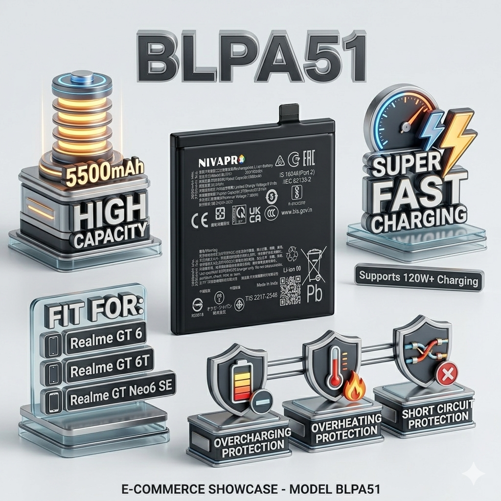 Original BLPA51 for Realme GT 6; Realme GT 6T; Realme GT Neo6 SE  5500mAh Battery with warranty by NIVAPRO