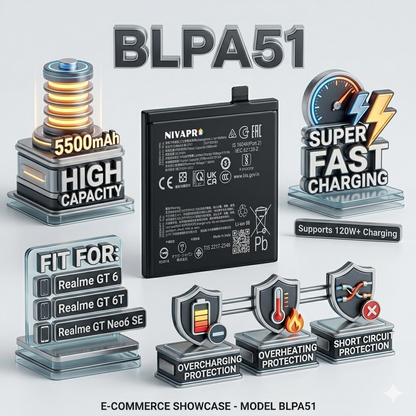 Original BLPA51 for Realme GT 6; Realme GT 6T; Realme GT Neo6 SE  5500mAh Battery with warranty by NIVAPRO