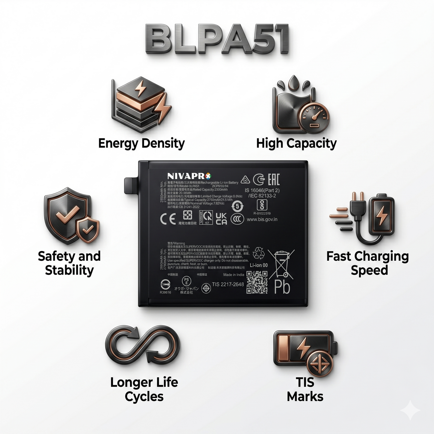 Original BLPA51 for Realme GT 6; Realme GT 6T; Realme GT Neo6 SE  5500mAh Battery with warranty by NIVAPRO