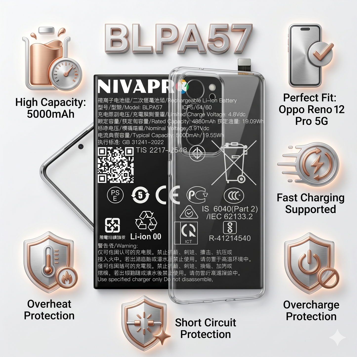 Original BLPA57 for Oppo Reno 12 Pro 5G (CPH2629)  5000mAh Battery with warranty by NIVAPRO