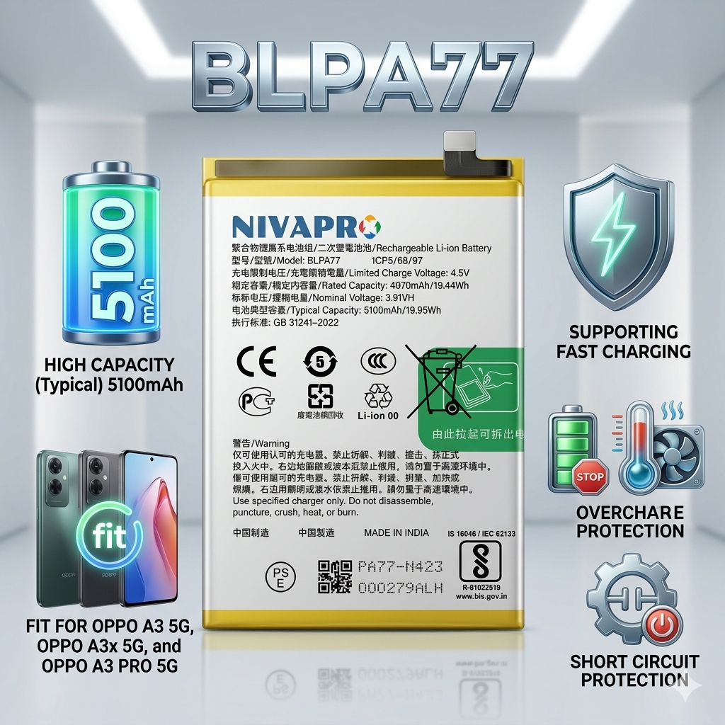 Original BLPA77 for Oppo A3 5G | Oppo A3x 5G | Oppo A3 Pro 5G 5100mAh Battery with warranty by NIVAPRO