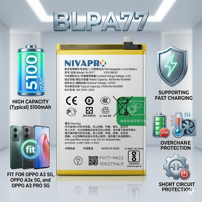 Original BLPA77 for Oppo A3 5G | Oppo A3x 5G | Oppo A3 Pro 5G 5100mAh Battery with warranty by NIVAPRO