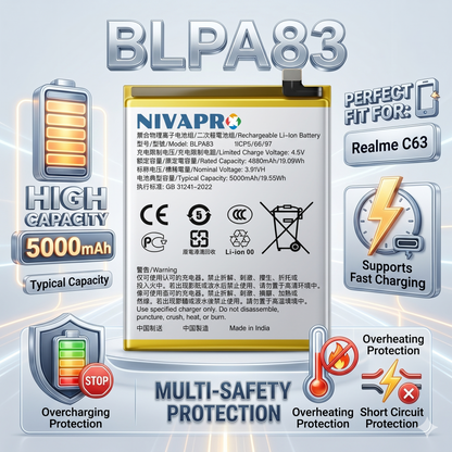 Original BLPA83 for Realme C63 5000mAh Battery with warranty by NIVAPRO