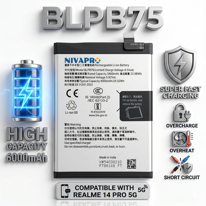 Original BLPB75 for  Realme 14 Pro 5G (model CPH2695) 6000mAh Battery with warranty by NIVAPRO