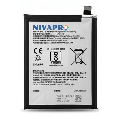 Original BLPB77 for Realme 14 Pro Plus (RMX5051) 6000mAh Battery with warranty by NIVAPRO
