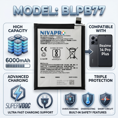 Original BLPB77 for Realme 14 Pro Plus (RMX5051) 6000mAh Battery with warranty by NIVAPRO