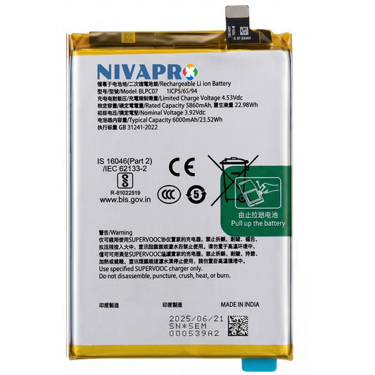 Original BLPC07 for Realme 14T 5G 6000mAh Battery with warranty by NIVAPRO