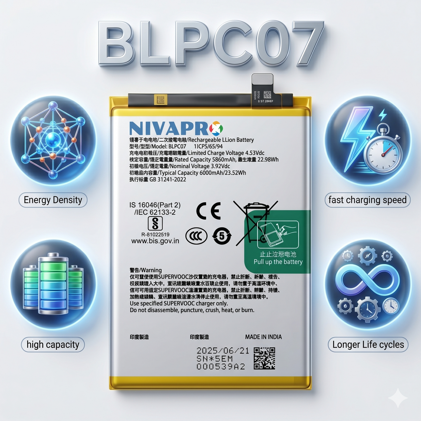 Original BLPC07 for Realme 14T 5G 6000mAh Battery with warranty by NIVAPRO