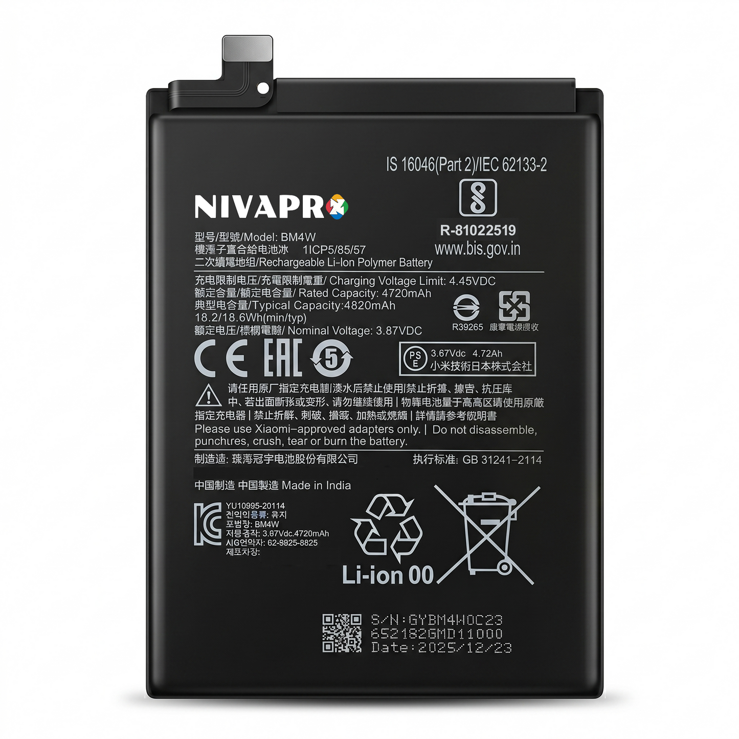 BM4W for  Xiaomi Mi 10i / Mi 10T Lite with Warranty by NIVAPRO 4820mAh