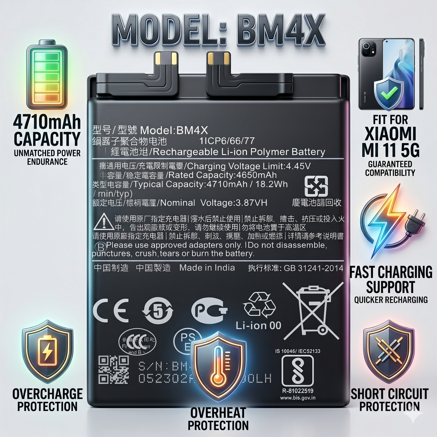 BM4X for  Xiaomi MI 11 5g with Warranty by NIVAPRO 4710mAh