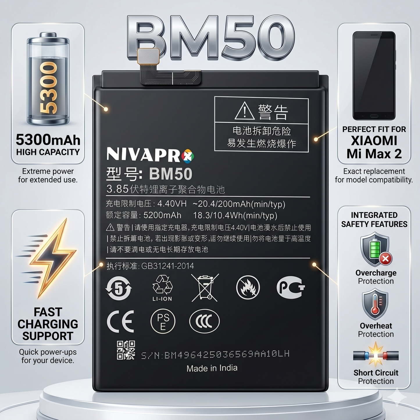BM50 for Xiaomi Mi Max 2 with Warranty by NIVAPRO 5300mAh