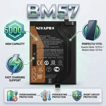 BM57 for Xiaomi Redmi Note 10 Pro and Redmi Note 10 Pro Max POCO X3 with Warranty by NIVAPRO 5000mAh
