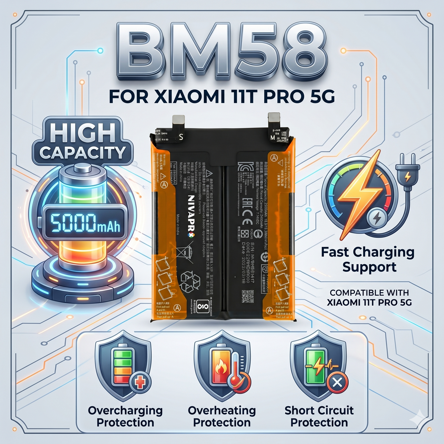 BM58 for Xiaomi 11T Pro 5G with Warranty by NIVAPRO 5000mAh