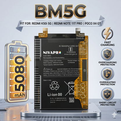 BM5G for Xiaomi Redmi K50i 5G, Redmi Note 11T Pro, and Poco X4 GT with Warranty by NIVAPRO 5080mAh