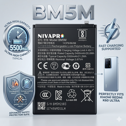 BM5M for Xiaomi Redmi K60 Ultra with Warranty by NIVAPRO 5500mAh