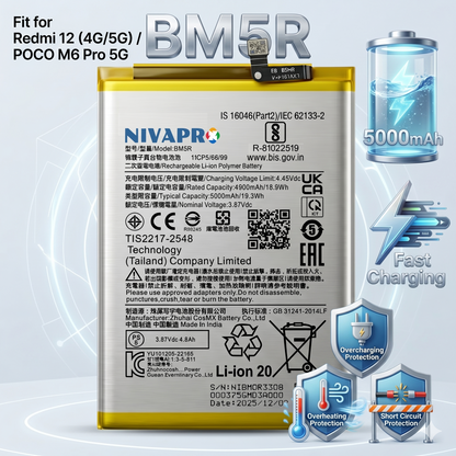 BM5R for Xiaomi Redmi 12 (4G/5G) and POCO M6 Pro 5G with Warranty by NIVAPRO 5000mAh