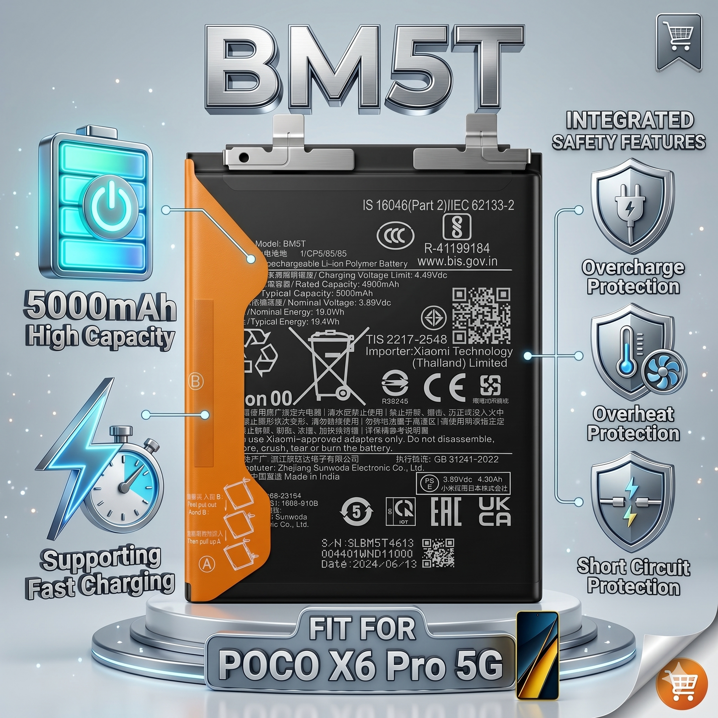 BM5T for Xiaomi Poco X6 Pro 5G with Warranty by NIVAPRO 5000mAh