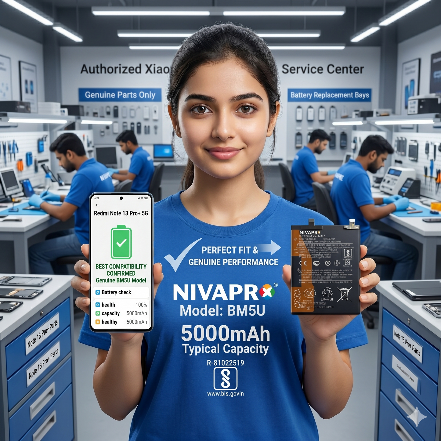 BM5U for Xiaomi Redmi Note 13 Pro+ 5G with Warranty by NIVAPRO 5000mAh