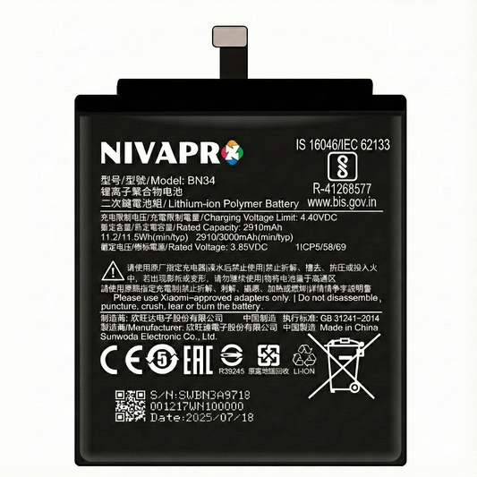 NIVAPRO BN34 Battery for Redmi 5A/5A/MCG3B/MCI3B Compatible 3000mAh