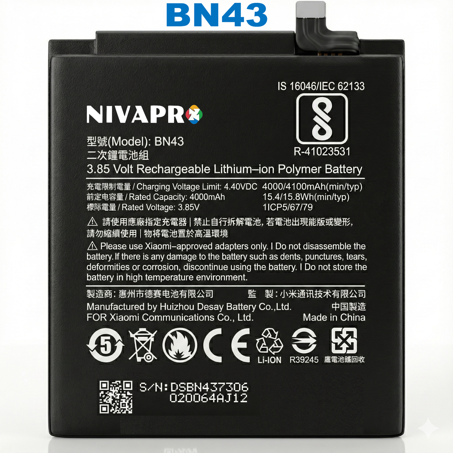 NIVAPRO BN43 Battery for Xiaomi Redmi Note 4 and Redmi Note 4X Compatible  4100mAh