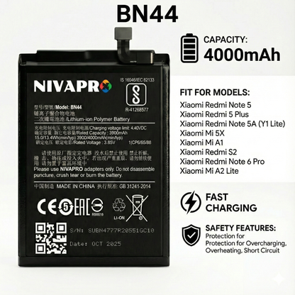 NIVAPRO  Note 5 / Mi Note 5 / BN44 Compatible 4000mAh Battery