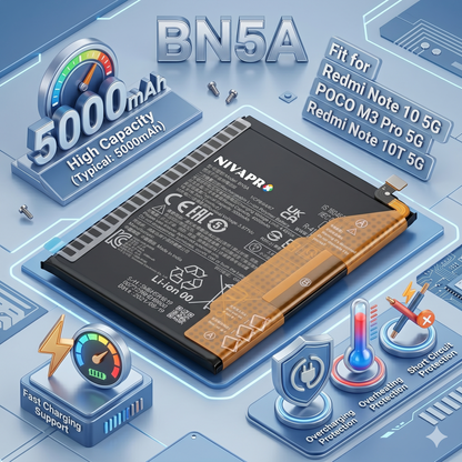 BN5A for Redmi Note 10 5G, POCO M3 Pro 5G, and Redmi Note 10T 5G with Warranty by NIVAPRO 5000mAh