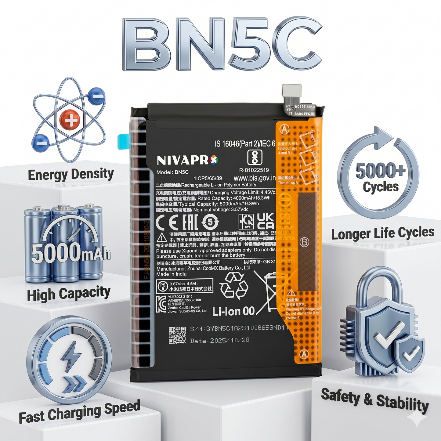 BN5C for Xiaomi Poco M4 Pro 5G and Redmi Note 11T 5G with Warranty by NIVAPRO 5000mAh