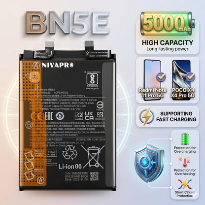 BN5E for  Xiaomi Redmi Note 11 Pro 5G and POCO X4 Pro 5G with Warranty by NIVAPRO 5000mAh