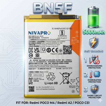 BN5F for Xiaomi Redmi POCO M4 | Redmi A2 | POCO C51 with Warranty by NIVAPRO 5000mAh