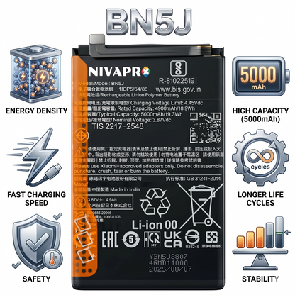 BN5J for Xiaomi Redmi Note 12 5G, 12T Pro 5G, and POCO X5 5G with Warranty by NIVAPRO 5000mAh