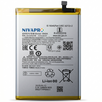 BN5K for  Xiaomi Redmi 12C POCOC C55 with Warranty by NIVAPRO 5000mAh