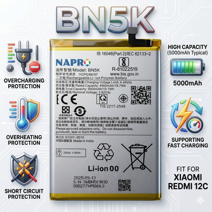 BN5K for  Xiaomi Redmi 12C POCOC C55 with Warranty by NIVAPRO 5000mAh