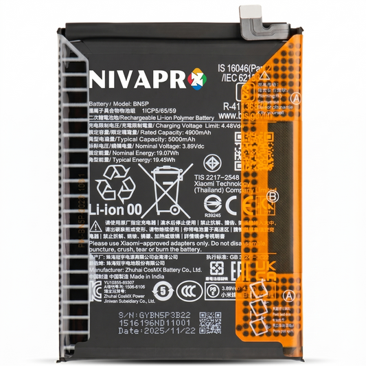 BN5P for Xiaomi Redmi Note 13 5G and Redmi Note 13 4G with Warranty by NIVAPRO 5000mAh