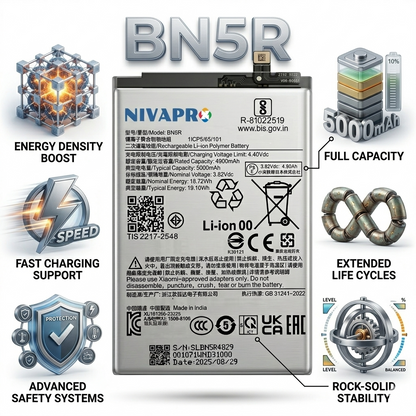 BN5R for  Xiaomi Redmi A3 and Poco C61 with Warranty by NIVAPRO 5000mAh
