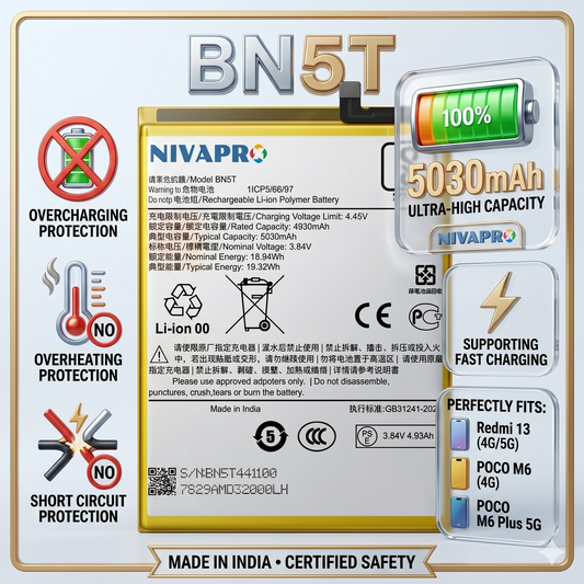 BN5T for Redmi 13 4G/5G, Poco M6 4G, and Poco M6 Plus 5G with Warranty by NIVAPRO 5030mAh