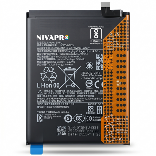 BN5U for Xiaomi Redmi Note 14 5G and Poco M7 Pro with Warranty by NIVAPRO 5100mAh
