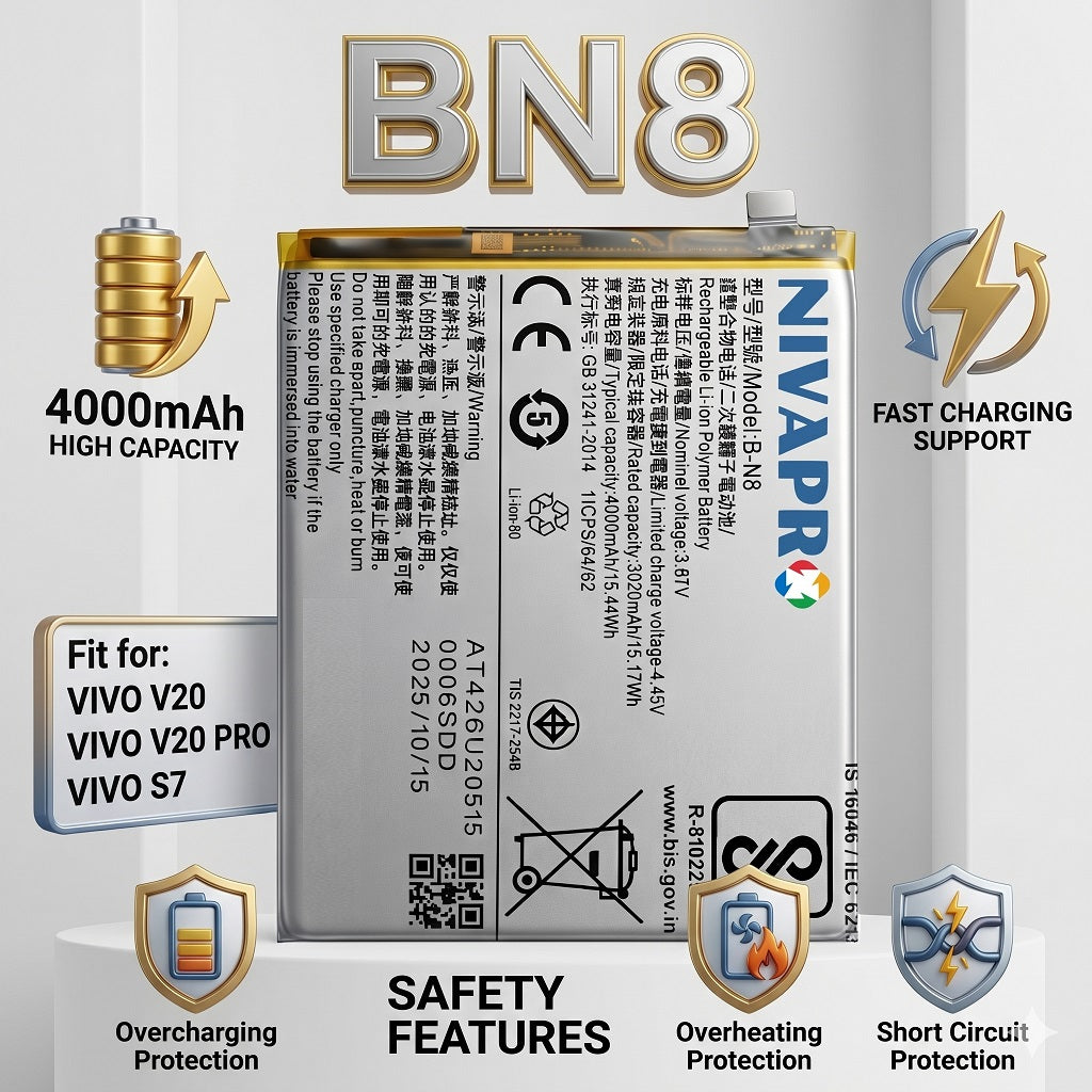 BN8 B-N8 for Vivo V20, Vivo V20 Pro, and Vivo S7 4000mAh Battery with warranty by NIVAPRO