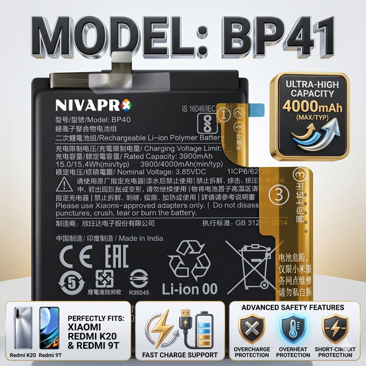 BP41 for Xiaomi Redmi K20 and Xiaomi Mi 9T with Warranty by NIVAPRO 4000mAh