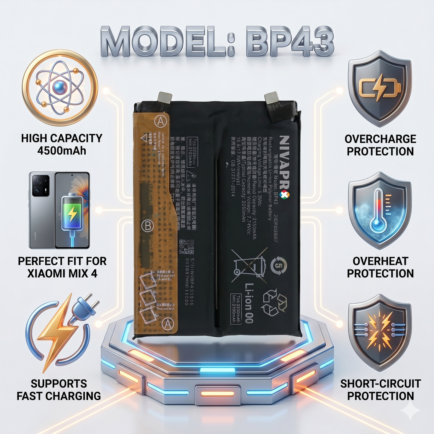 BP43 for  Xiaomi Mix 4 with Warranty by NIVAPRO 4500mAh