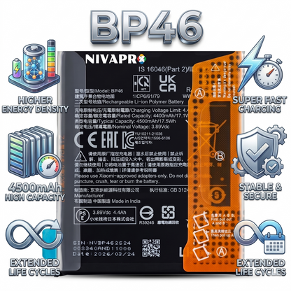 BP46 for Xiaomi 12 and Xiaomi 12X with Warranty by NIVAPRO 4500mAh