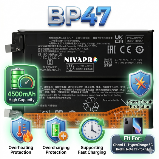 BP47 for Xiaomi 11i HyperCharge 5G / Redmi Note 11 Pro+ 5G with Warranty by NIVAPRO 4500mAh