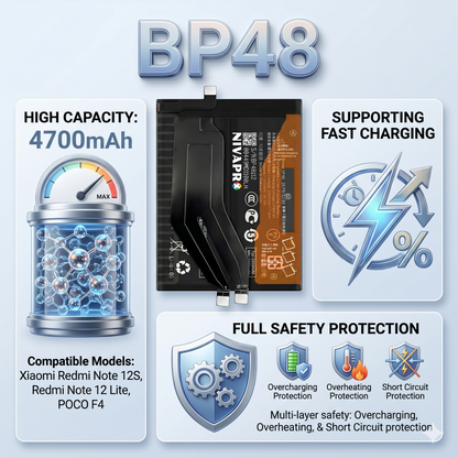 BP48 for Xiaomi Redmi Note 12S/12 Lite/Poco F4 with Warranty by NIVAPRO 4700mAh