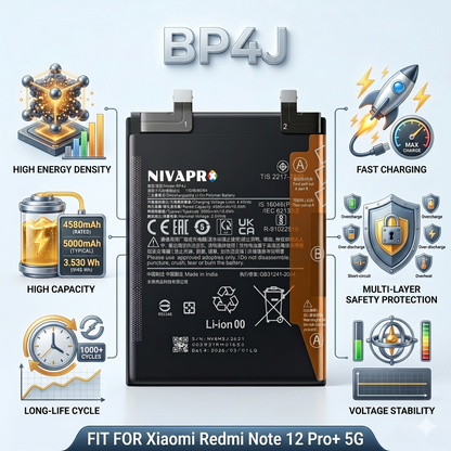 BP4J for Xiaomi Redmi 12 Pro+ 5g  5000mAh with Warranty Compatible by NIVAPRO