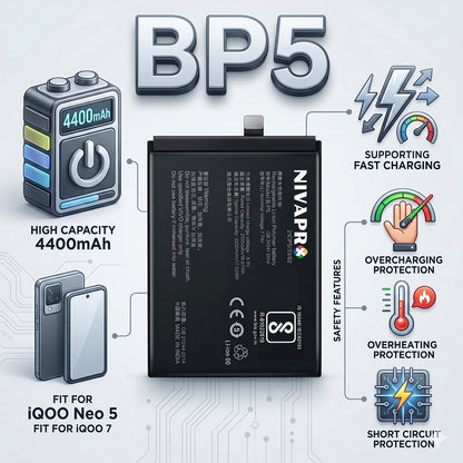 BP5 B-P5 for Vivo iQOO Neo 5 (V2055A) / iQOO 7 (V2049A, I2009) 4400mAh Battery with warranty by NIVAPRO