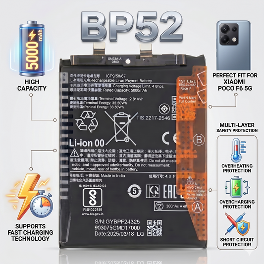 BP52 for Xiaomi POCO F6 5G with Warranty by NIVAPRO 5000mAh