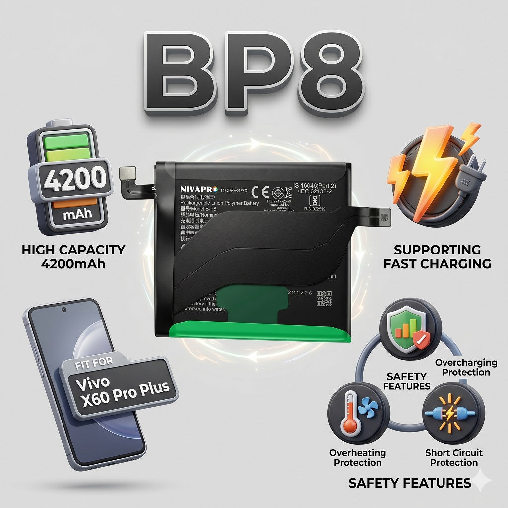 BP8 B-P8 for Vivo X60 Pro Plus (Models: V2056A, V2047) 4200mAh Battery with warranty by NIVAPRO