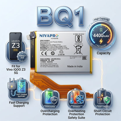 BQ1 B-Q1 for  Vivo iQOO Z3 5G (model V2073A) 4400mAh Battery with warranty by NIVAPRO