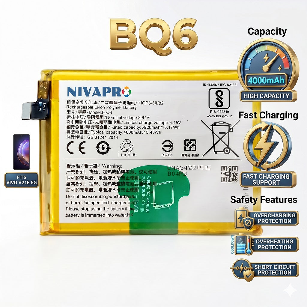 B-Q6 for Vivo V21e 5G 4000mAh Battery with warranty by NIVAPRO